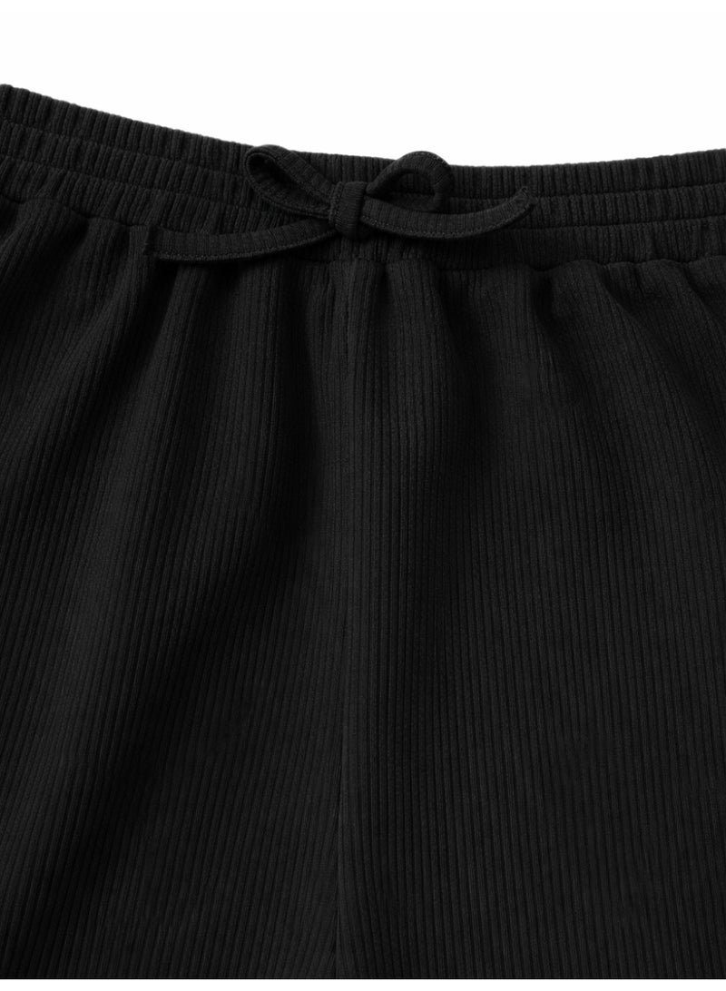 نايلتون طقم ملابس بناتي مكون من توب قصير مضلع وشورت عالي الخصر.  طقم ملابس كاجوال للأطفال - توب قصير وشورت برباط - Image 4